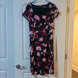 New York & Company Black and Pink Floral Midi Dress